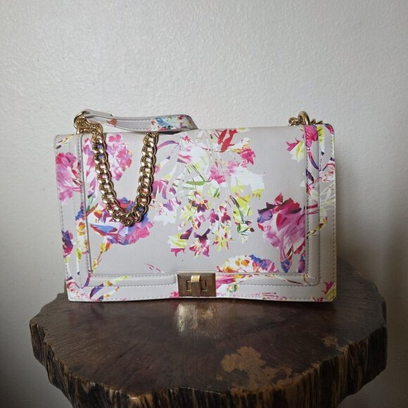 INC Sibbell Floral Faux Leather Envelope Shoulder Bag Clutch Gold Chain - Picture 12 of 16